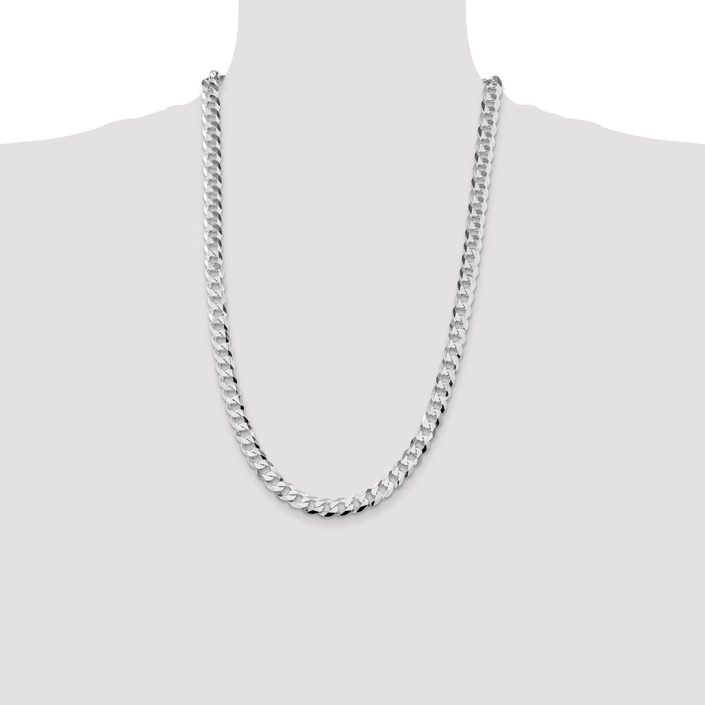 Sterling Silver Rhodium-plated 8.5mm Flat Curb Chain (QLB220R-26)