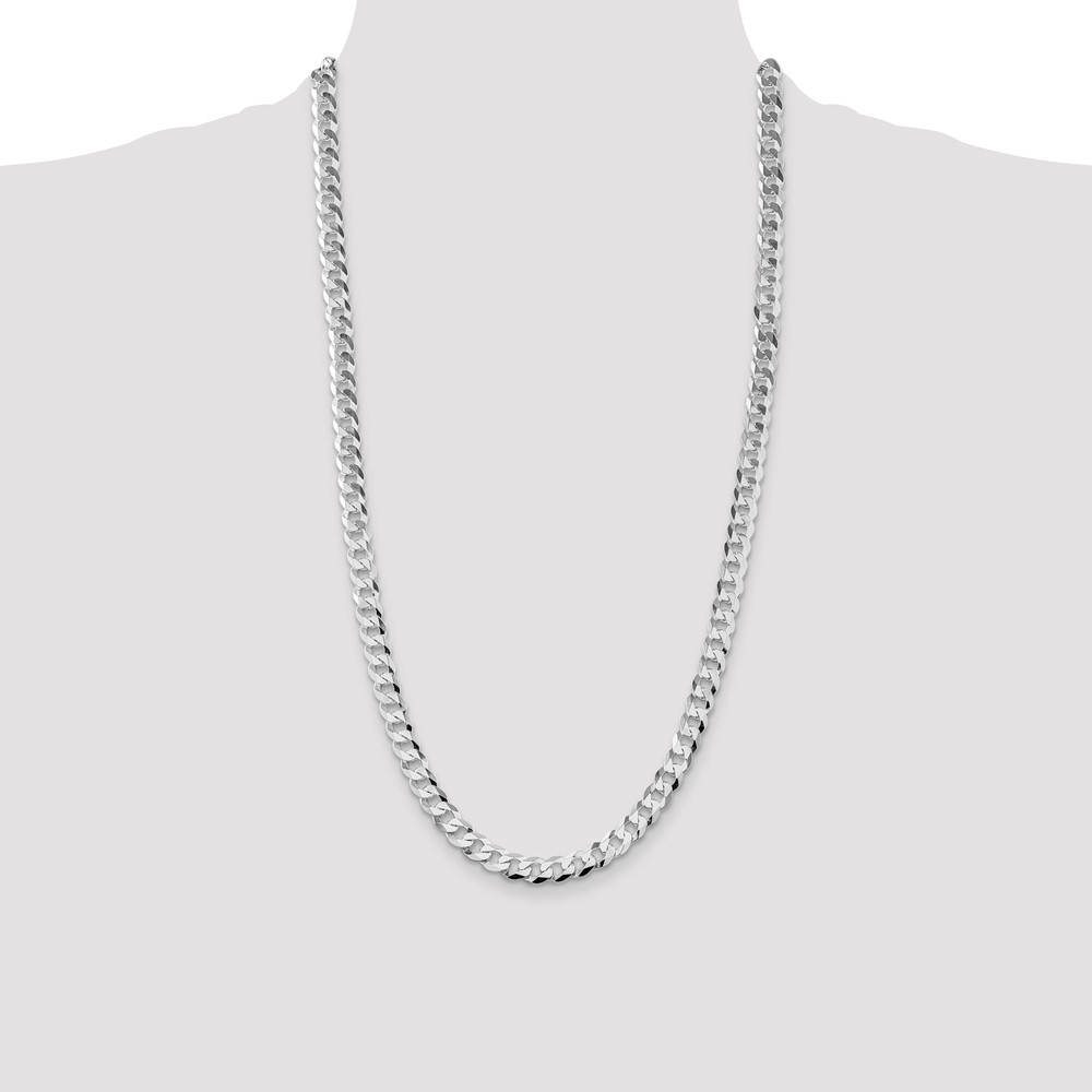 Sterling Silver Rhodium-plated 8.5mm Flat Curb Chain (QLB220R-28)
