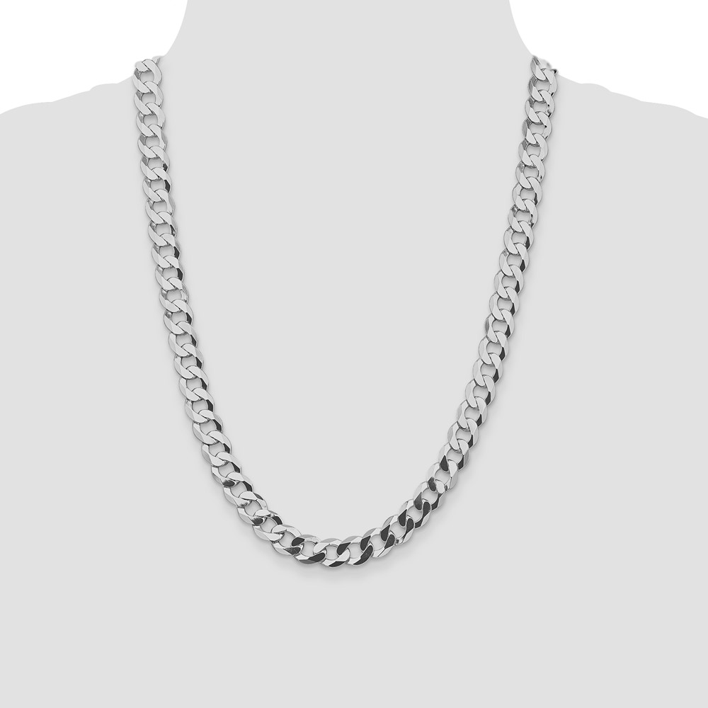 Sterling Silver Rhodium-plated 9.75mm Flat Curb Chain (QLB250R-24)