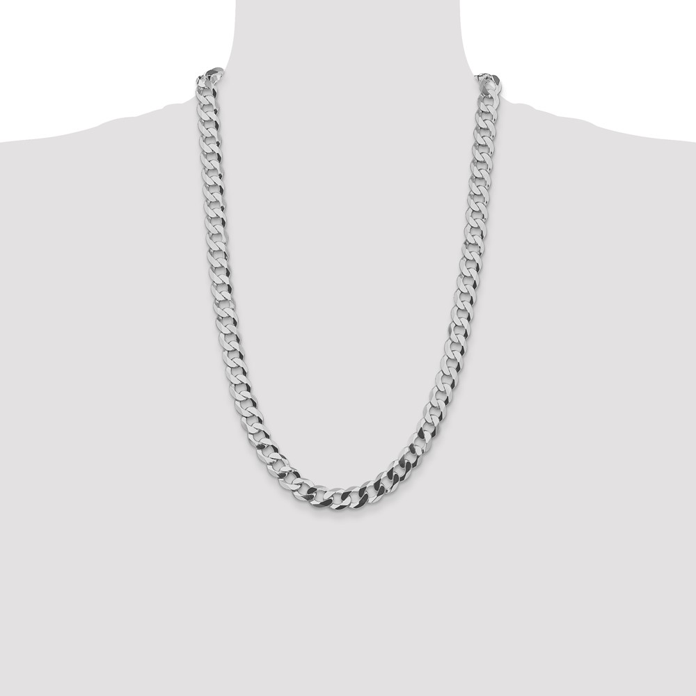 Sterling Silver Rhodium-plated 9.75mm Flat Curb Chain (QLB250R-26)