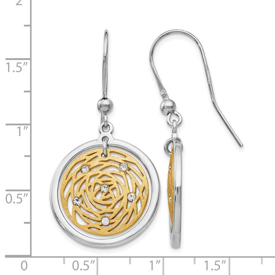 Leslie's Sterling Silver Gold-tone Scratch-finish CZ Dangle Earrings