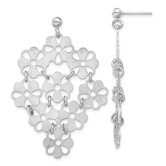 Leslie's Sterling Silver Brushed Flower Post Dangle Earrings