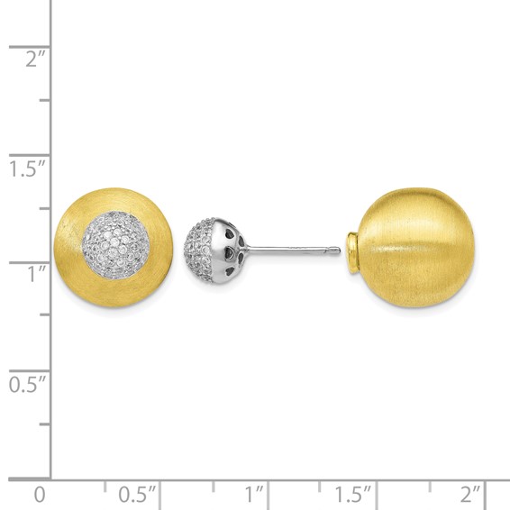 Leslie's Sterling Silver Gold-tone CZ Front Back Earrings