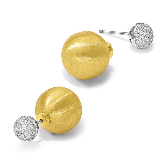 Leslie's Sterling Silver Gold-tone CZ Front Back Earrings