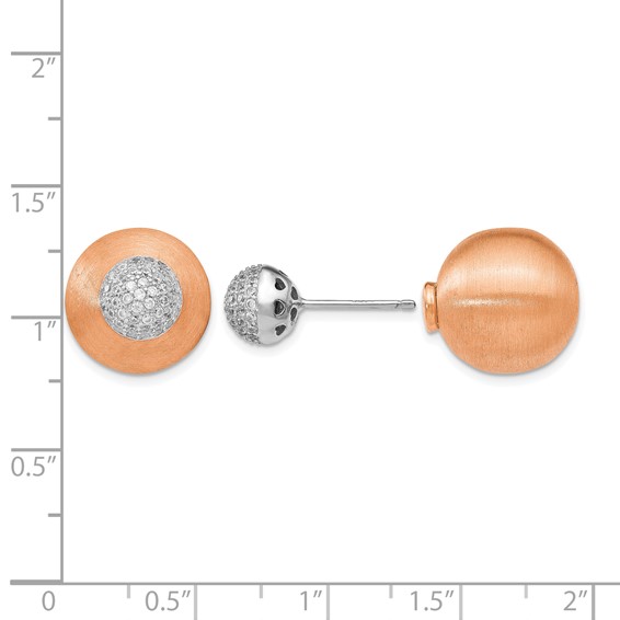 Leslie's Sterling Silver Rose-tone CZ Front Back Earrings