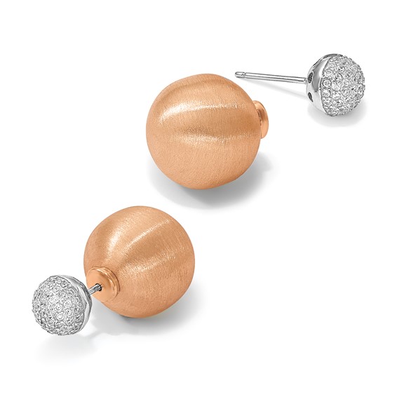 Leslie's Sterling Silver Rose-tone CZ Front Back Earrings