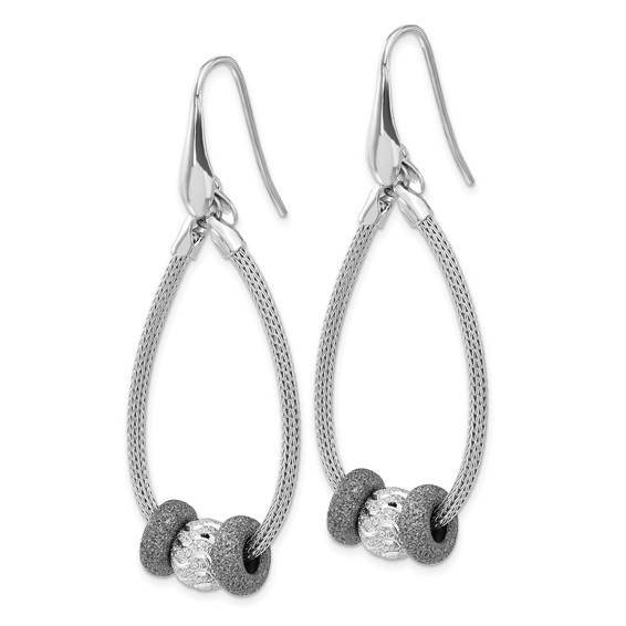 Leslie's SS Ruthenium-plated D/C Beaded Mesh Dangle Earrings