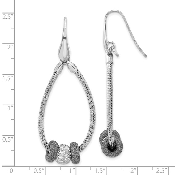 Leslie's SS Ruthenium-plated D/C Beaded Mesh Dangle Earrings