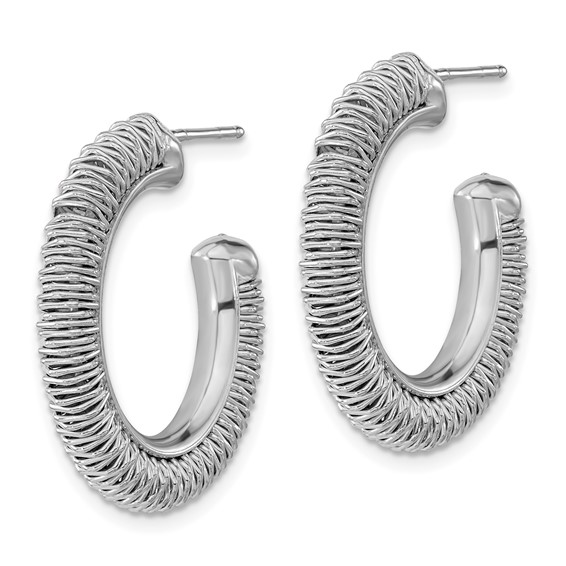 Leslie's Sterling Silver Rhodium-Plated Textured Round C-Hoop Earrings
