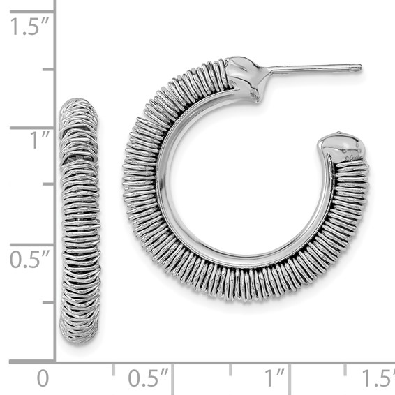 Leslie's Sterling Silver Rhodium-Plated Textured Round C-Hoop Earrings
