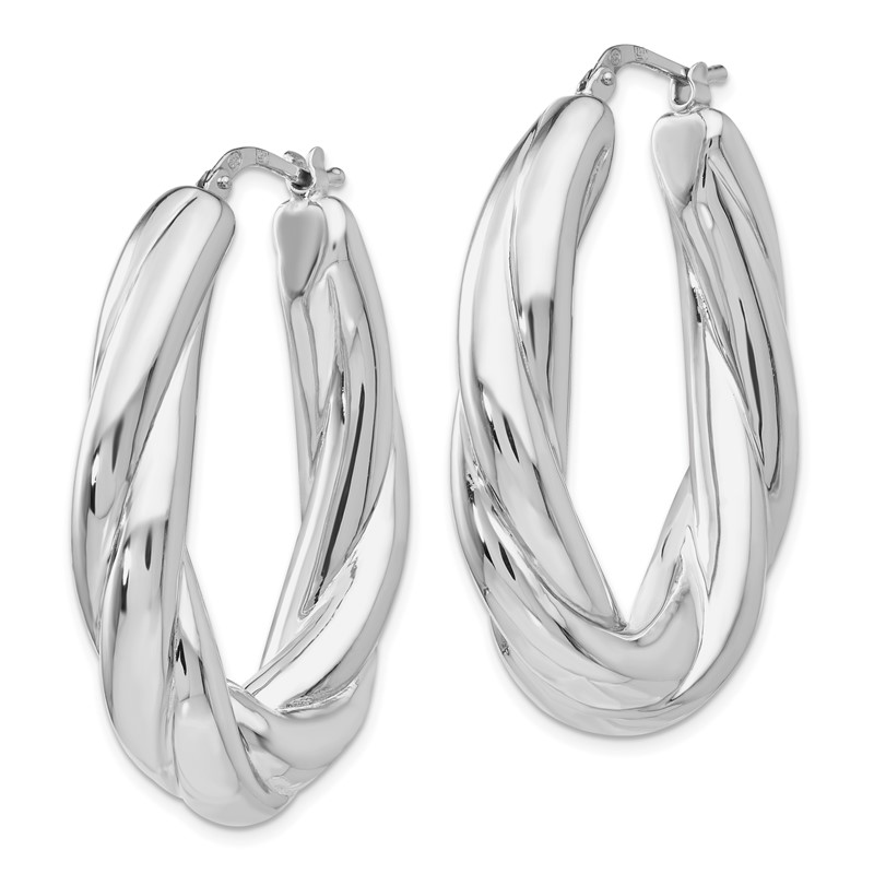 Sterling Silver RH-plated Polished Hoop Earrings