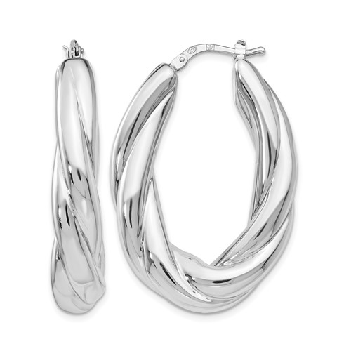 Sterling Silver RH-plated Polished Hoop Earrings
