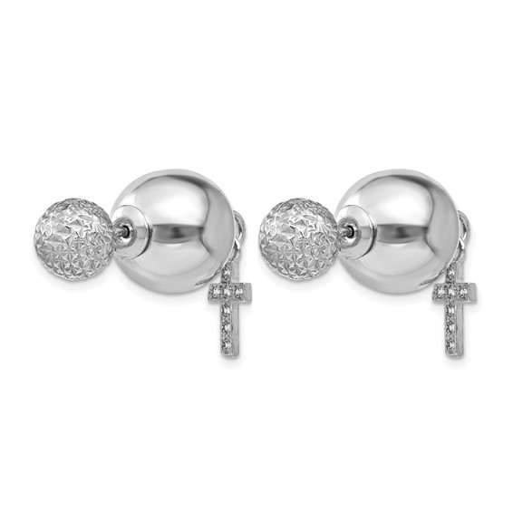 Leslie's Sterling Silver Rhodium-plated CZ Cross Front and Back Earrings