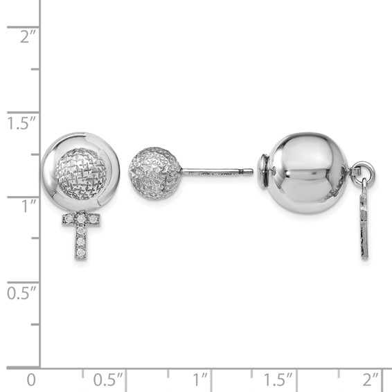 Leslie's Sterling Silver Rhodium-plated CZ Cross Front and Back Earrings