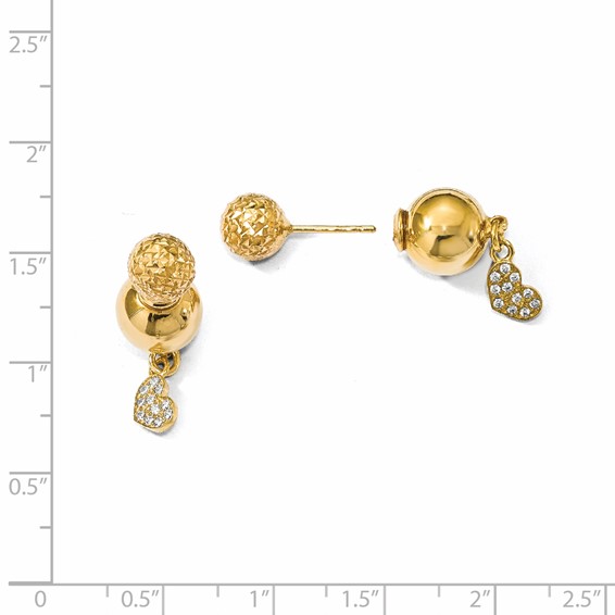 Leslie's Sterling Silver Gold-plated CZ Heart Front and Back Earrings