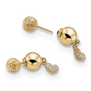 Leslie's Sterling Silver Gold-plated CZ Heart Front and Back Earrings