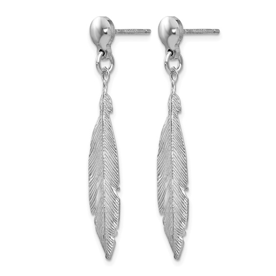 Leslie's Sterling Silver Rhodium-plated Leaf Post Dangle Earrings