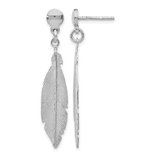 Leslie's Sterling Silver Rhodium-plated Leaf Post Dangle Earrings
