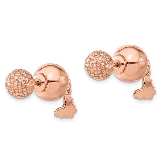 Leslie's Sterling Silver Rose Gold-plated Butterfly Diamond-cut Ball Dangle Earrings