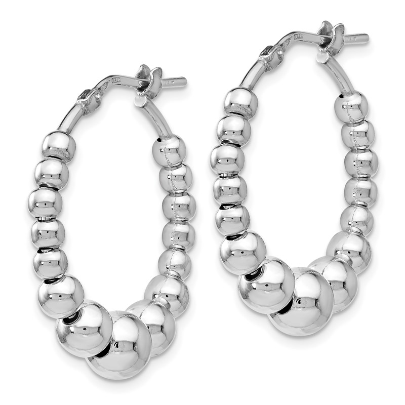 Sterling Silver RH-plated Polished Beaded Hoop Earrings