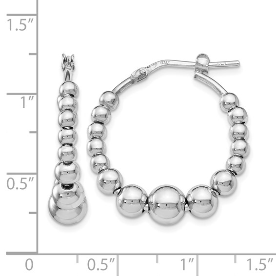 Leslie's Sterling Silver RH-plated Polished Beaded Hoop Earrings
