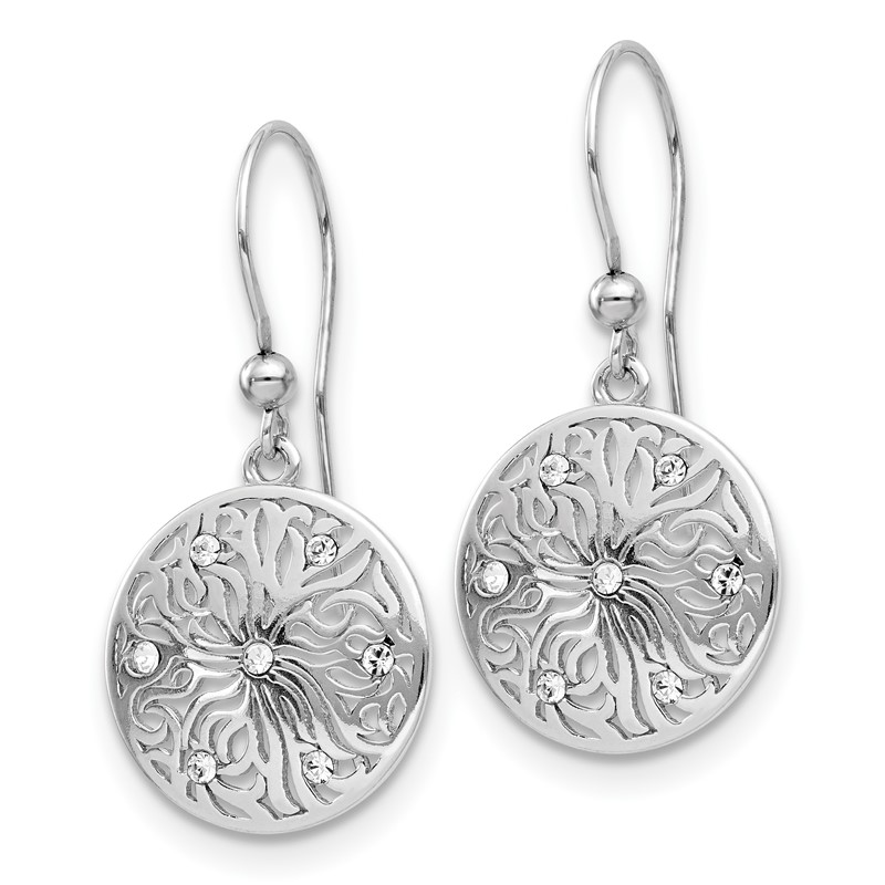 Sterling Silver RH-plated Polished CZ Dangle Earrings