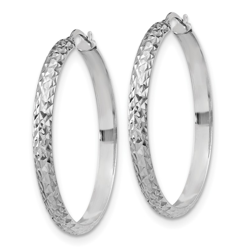 Sterling Silver RH-plated Polished & Textured Hoop Earrings