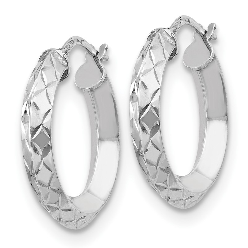 Sterling Silver RH-plated Polished & D/C Hoop Earrings