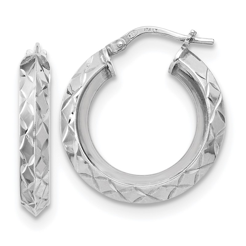 Sterling Silver RH-plated Polished & D/C Hoop Earrings