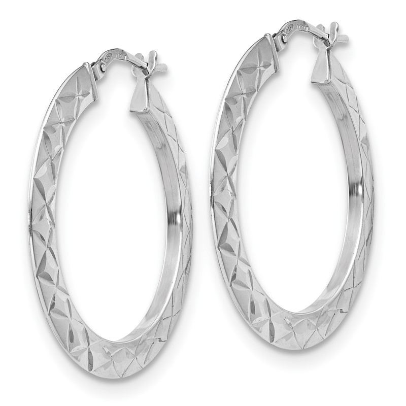Sterling Silver RH-plated Polished & D/C Hoop Earrings