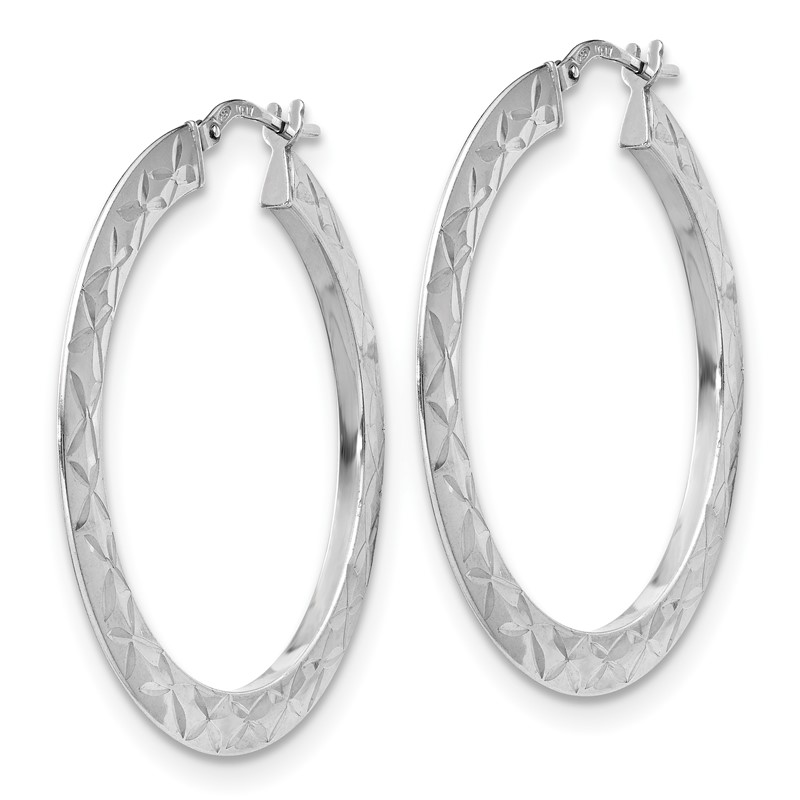 Sterling Silver RH-plated Polished & D/C Hoop Earrings