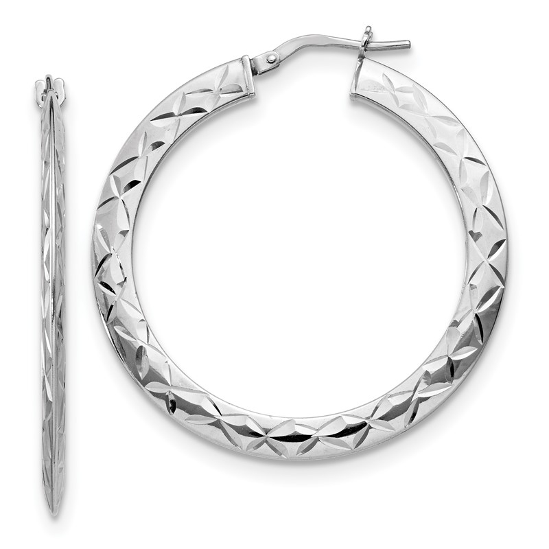 Sterling Silver RH-plated Polished & D/C Hoop Earrings