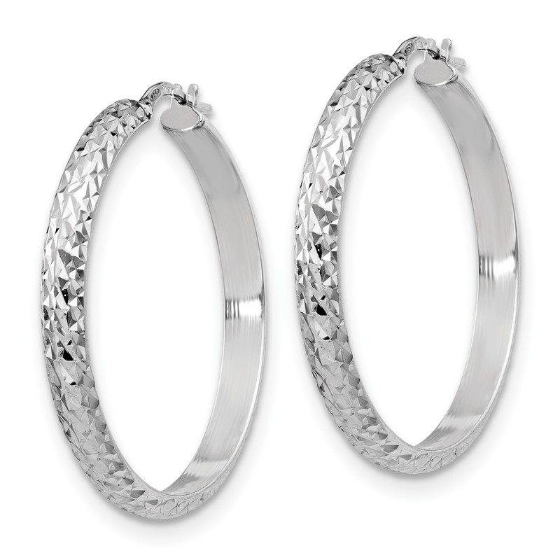 Sterling Silver RH-plated Polished & Textured Hoop Earrings