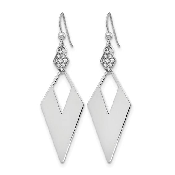 Leslie's Sterling Silver RH-plated Polished Crystal Diamond Shape Dangle Ea