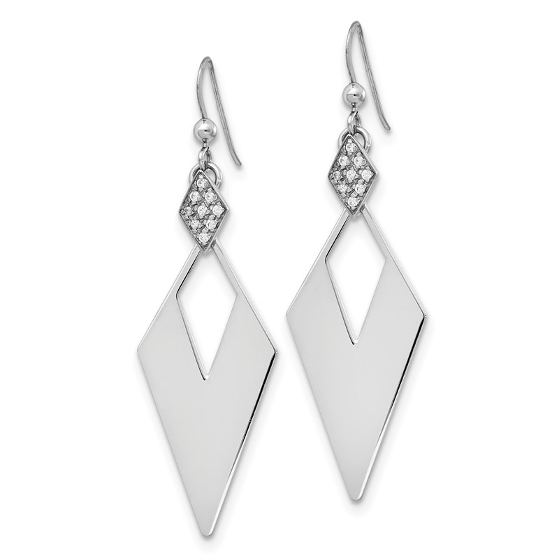 Sterling Silver RH-plated Polished Crystal Diamond Shape Dangle Ea