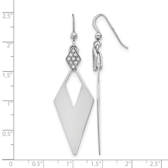 Leslie's Sterling Silver RH-plated Polished Crystal Diamond Shape Dangle Ea