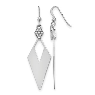 Leslie's Sterling Silver RH-plated Polished Crystal Diamond Shape Dangle Ea