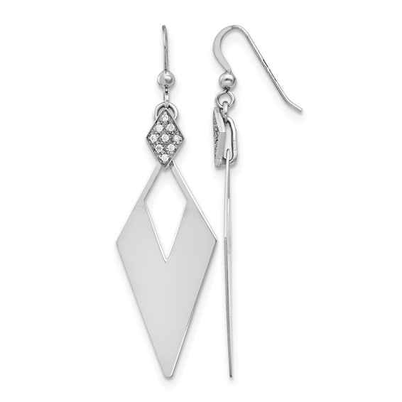 Leslie's Sterling Silver RH-plated Polished Crystal Diamond Shape Dangle Ea