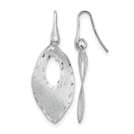 Leslie's SS RH-plated Textured & D/C Dangle Shepherd Hook Earrings