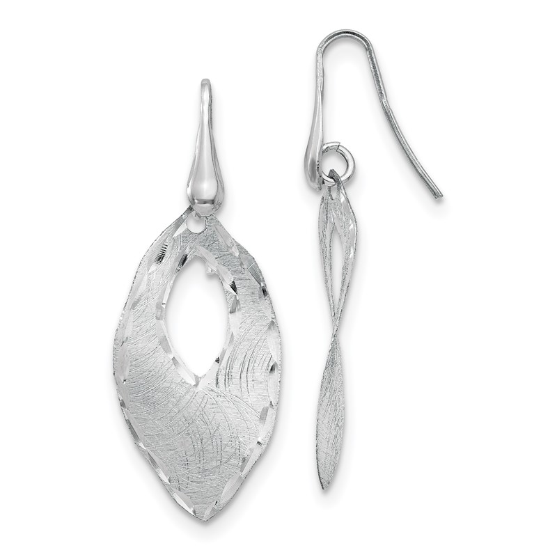 SS RH-plated Textured & D/C Dangle Shepherd Hook Earrings