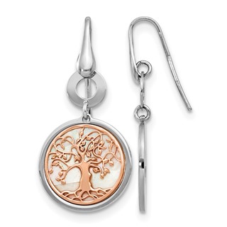 Leslie's Sterling Silver & Rose-tone MOP Tree of Life Dangle Earrings