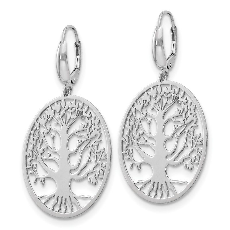 Sterling Silver RH-plated Polished Tree of Life Leverback Earrings