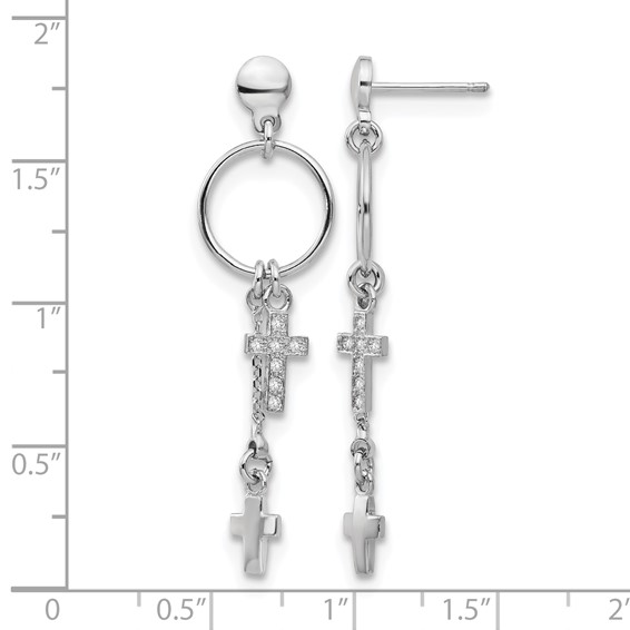 Leslie's Sterling Silver Rhodium-plated CZ Cross Dangle Earrings