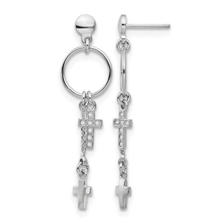 Leslie's Sterling Silver Rhodium-plated CZ Cross Dangle Earrings
