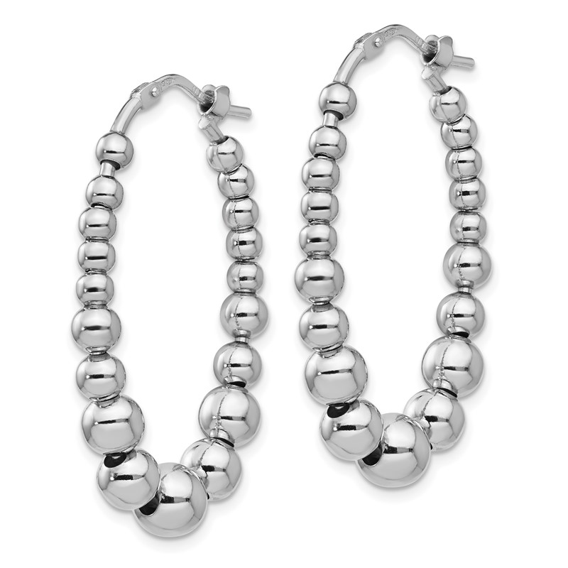 Sterling Silver RH-plated Polished Beaded Hoop Earrings