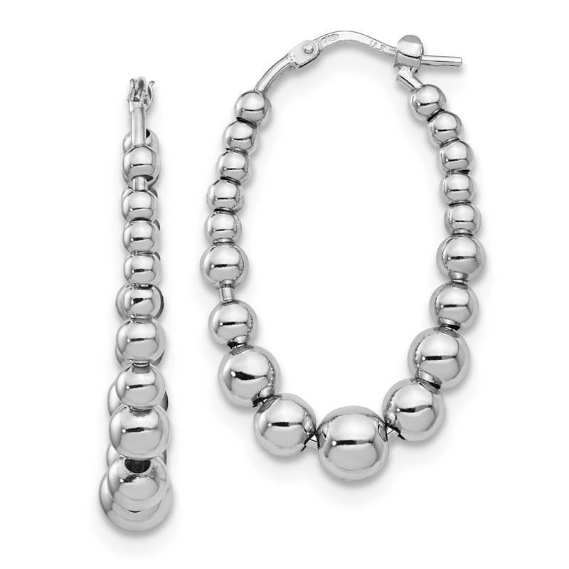 Sterling Silver RH-plated Polished Beaded Hoop Earrings