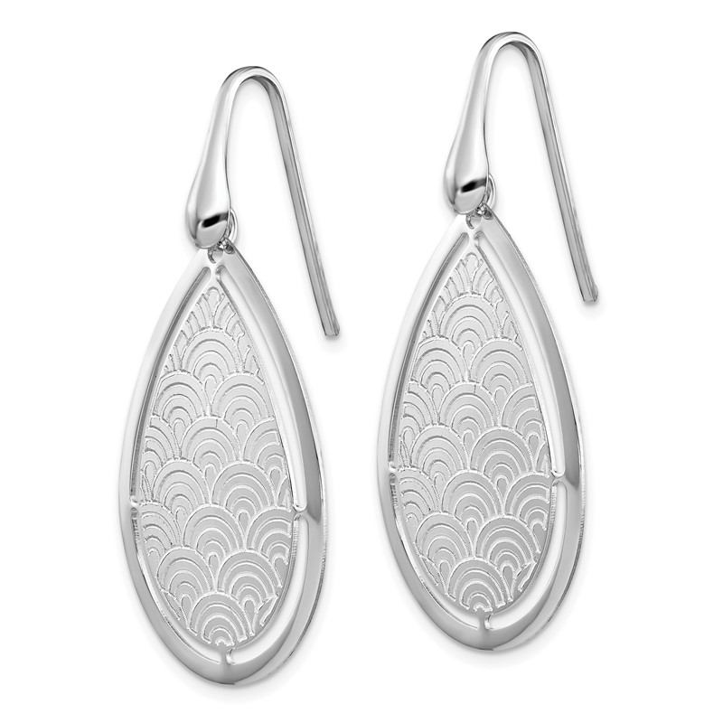 Sterling Silver RH-plt Brushed/Polished Laser Cut Dangle Earrings