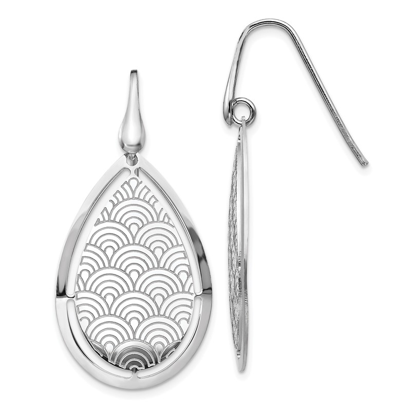 Sterling Silver RH-plt Brushed/Polished Laser Cut Dangle Earrings