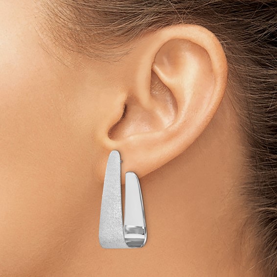 Leslie's Sterling Silver Rhodium-plated Sand-finish Post Dangle Earrings