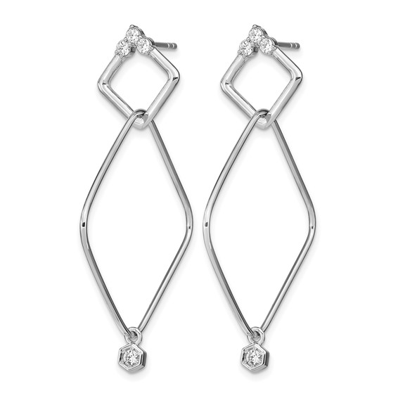 Leslie's Sterling Silver Rhodium-plated CZ Geometric Post Dangle Earrings